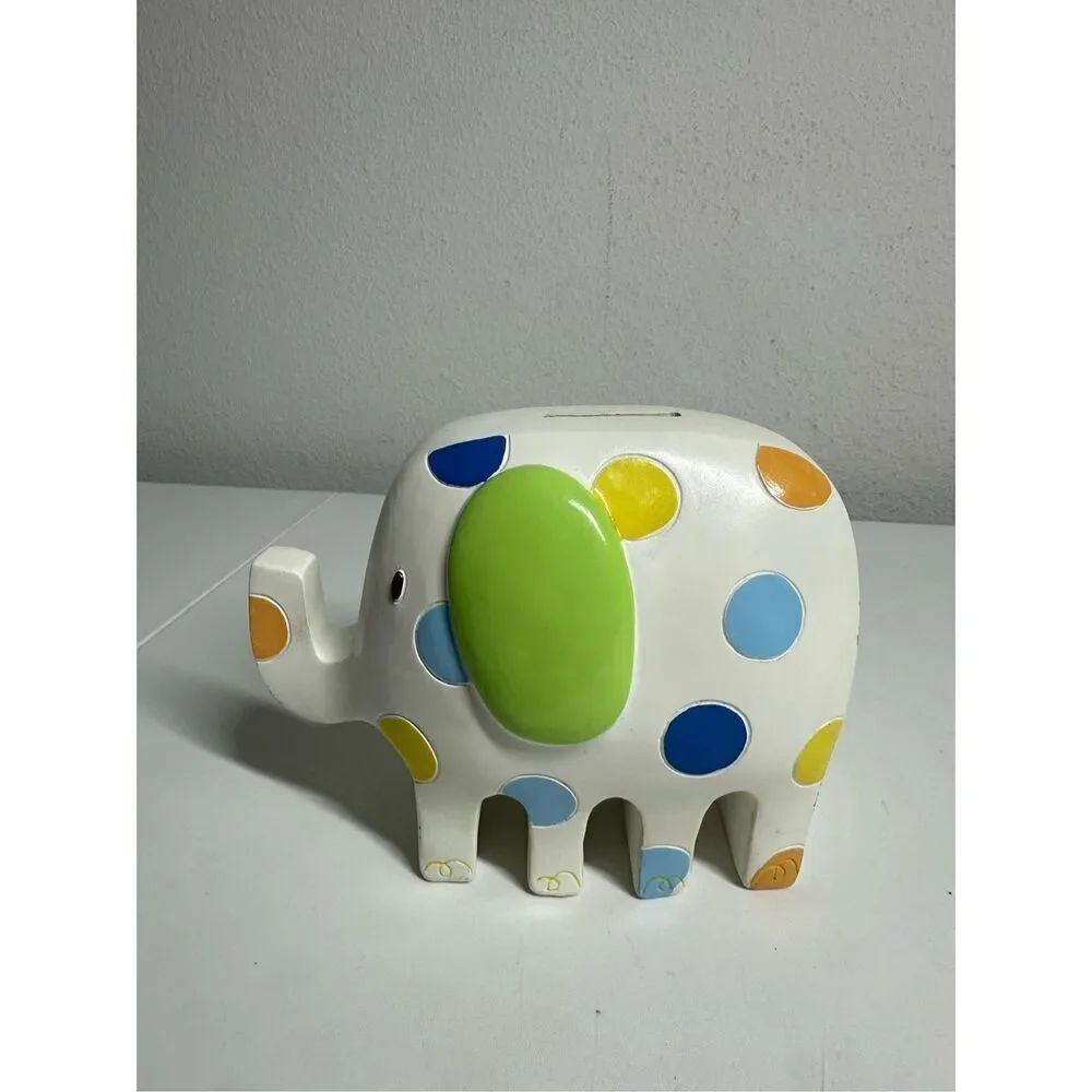 Rare Vintage A.D.Sutton Wooden Elephant Bank White Polka Dots See Notes
